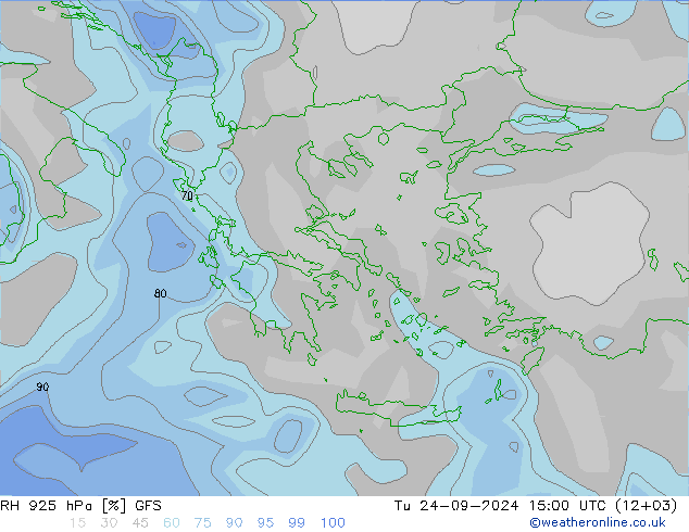 RH 925 гПа GFS вт 24.09.2024 15 UTC