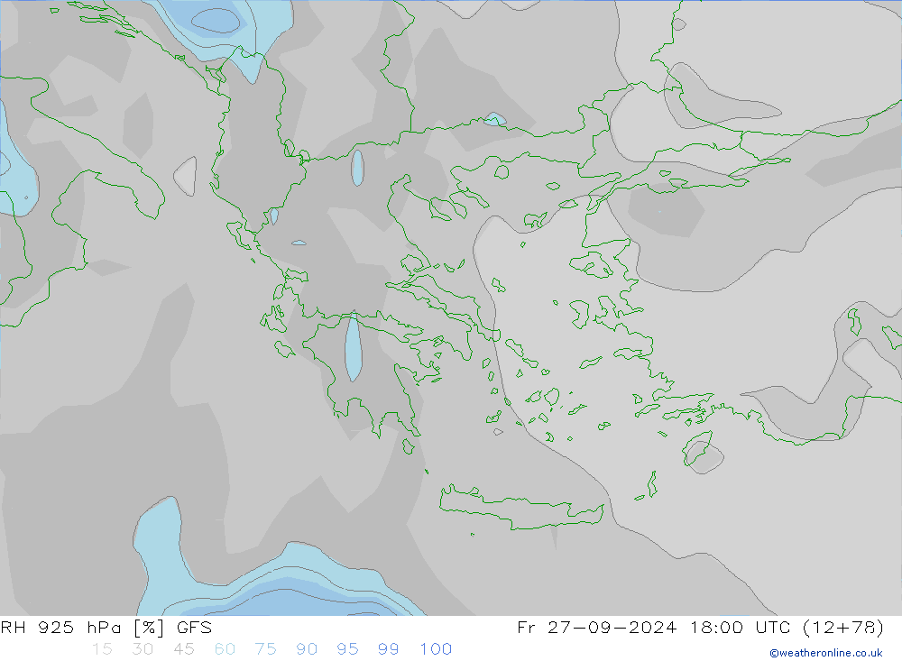 Humedad rel. 925hPa GFS vie 27.09.2024 18 UTC