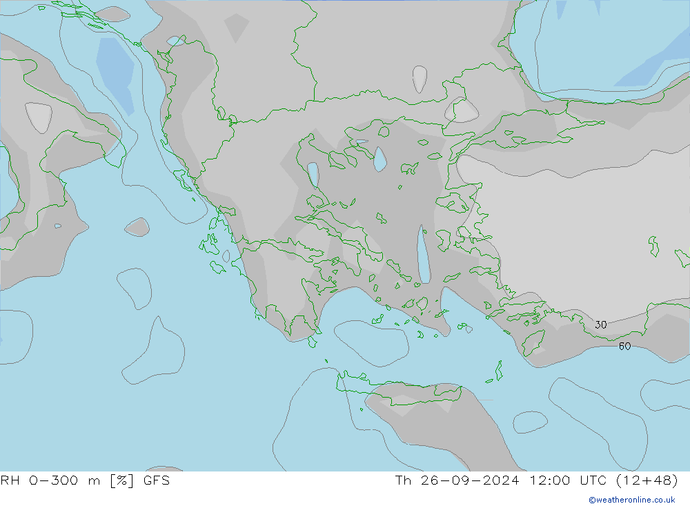 Humidité rel. 0-300 m GFS jeu 26.09.2024 12 UTC