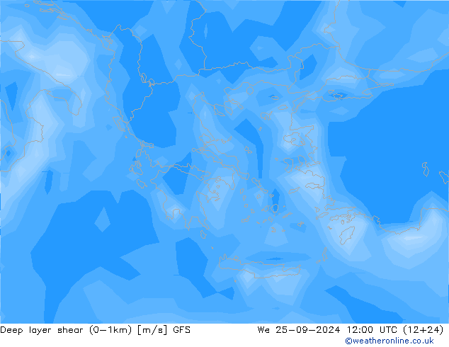 Deep layer shear (0-1km) GFS We 25.09.2024 12 UTC