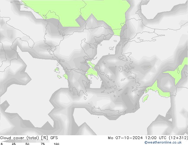 Cloud cover (total) GFS Mo 07.10.2024 12 UTC