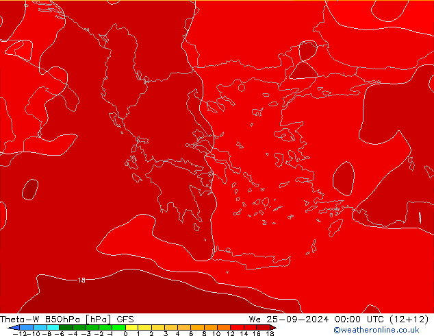 Theta-W 850hPa GFS mié 25.09.2024 00 UTC