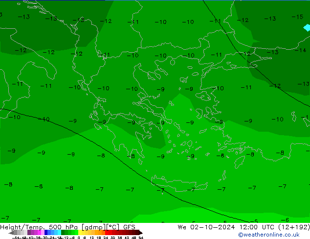 Z500/Rain (+SLP)/Z850 GFS We 02.10.2024 12 UTC