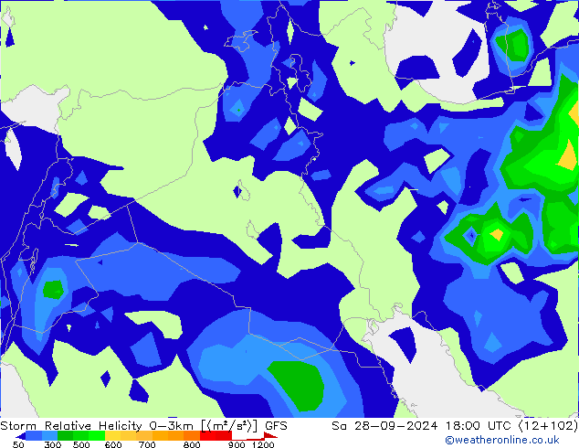 Storm Relative Helicity GFS Sáb 28.09.2024 18 UTC