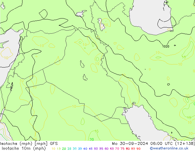 Isotachs (mph) GFS  30.09.2024 06 UTC