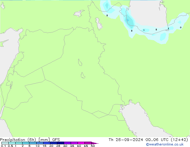 Precipitazione (6h) GFS gio 26.09.2024 06 UTC