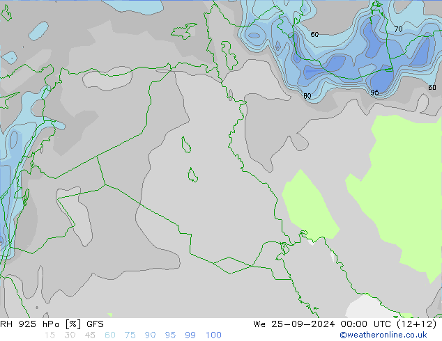 RH 925 hPa GFS śro. 25.09.2024 00 UTC