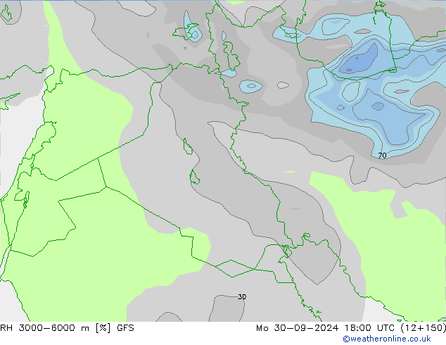 RH 3000-6000 m GFS пн 30.09.2024 18 UTC