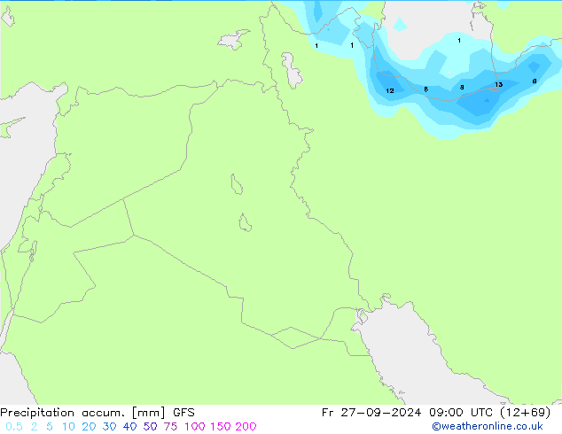 Precipitation accum. GFS ven 27.09.2024 09 UTC