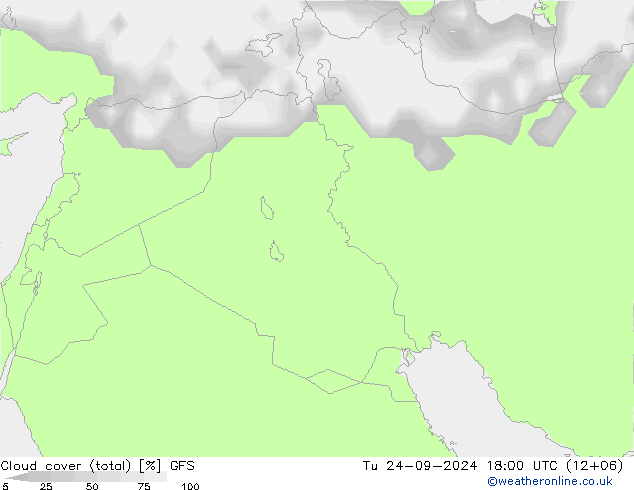 Nubi (totali) GFS mar 24.09.2024 18 UTC