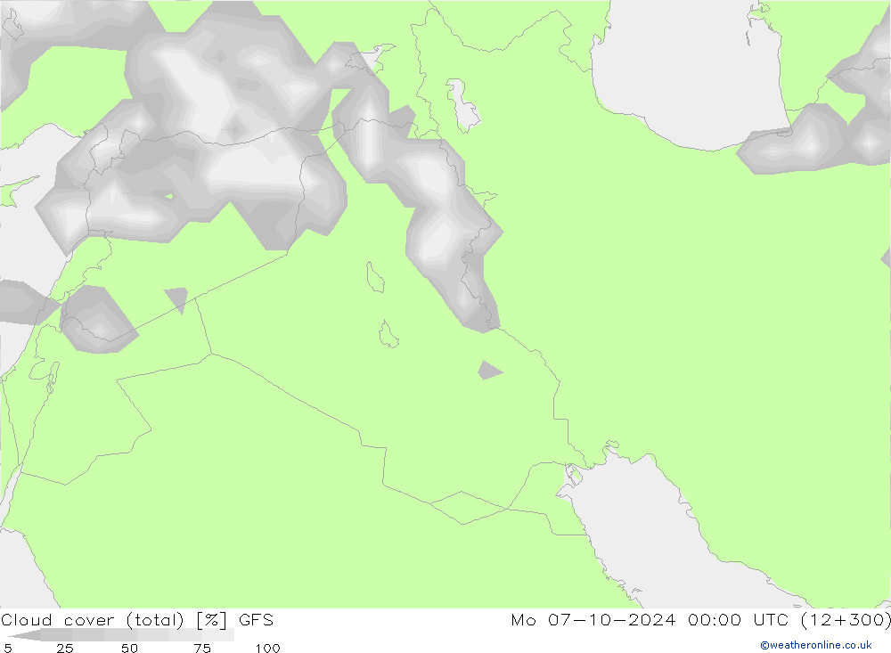 Cloud cover (total) GFS Mo 07.10.2024 00 UTC