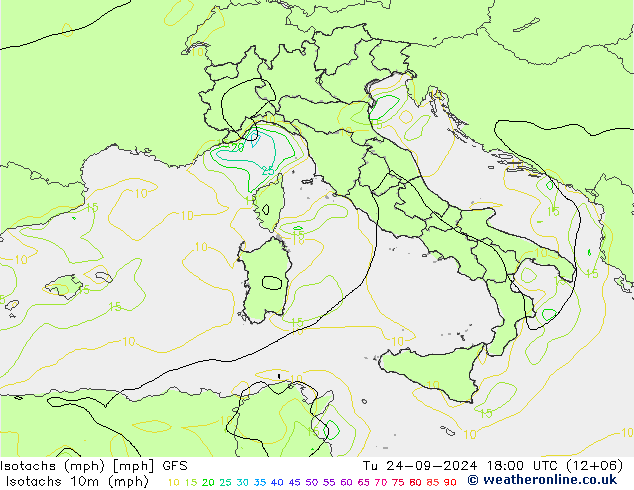 Isotachs (mph) GFS Út 24.09.2024 18 UTC