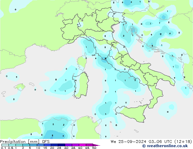 Précipitation GFS mer 25.09.2024 06 UTC