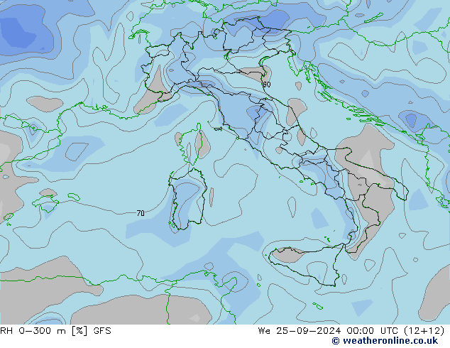 RH 0-300 m GFS We 25.09.2024 00 UTC