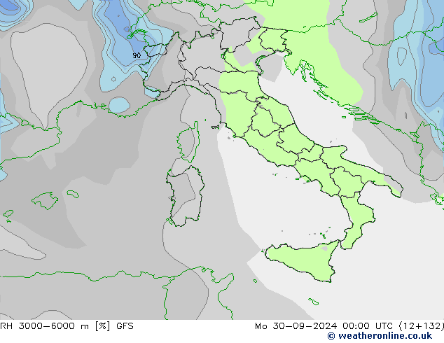 Humedad rel. 3000-6000m GFS lun 30.09.2024 00 UTC