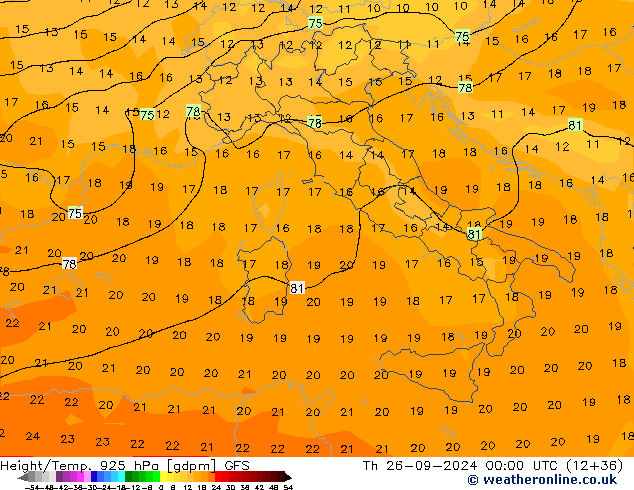 Height/Temp. 925 hPa GFS Čt 26.09.2024 00 UTC