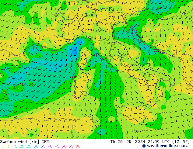 Surface wind GFS Th 26.09.2024 21 UTC