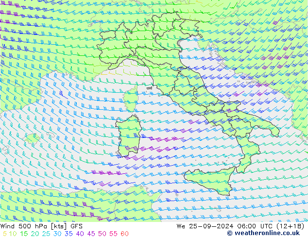 Vento 500 hPa GFS mer 25.09.2024 06 UTC