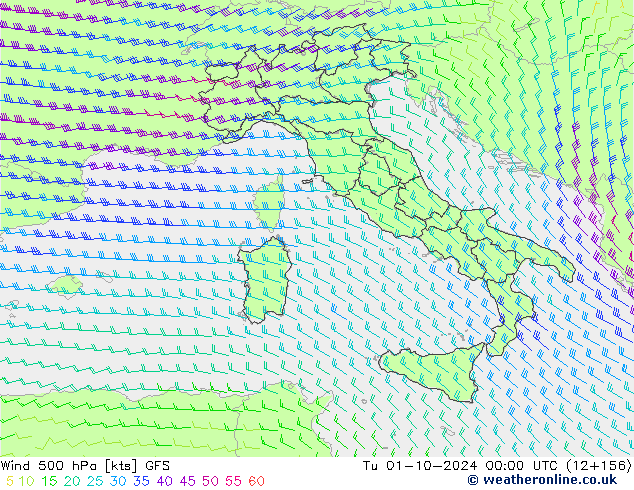 Wind 500 hPa GFS Tu 01.10.2024 00 UTC