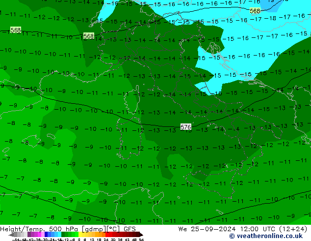 Z500/Yağmur (+YB)/Z850 GFS Çar 25.09.2024 12 UTC