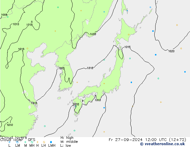 Cloud layer GFS ven 27.09.2024 12 UTC