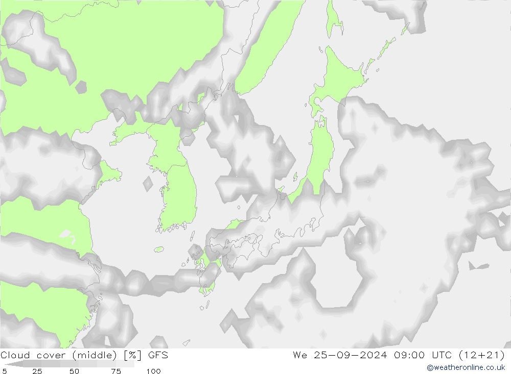 Bulutlar (orta) GFS Çar 25.09.2024 09 UTC