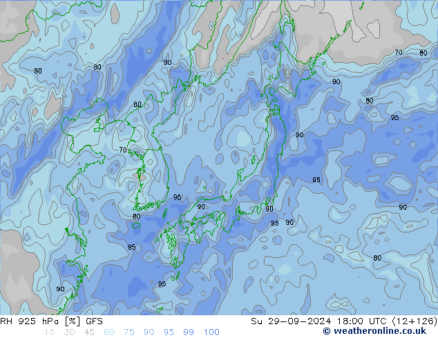 RH 925 hPa GFS dom 29.09.2024 18 UTC