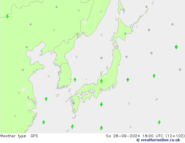 Tipo di precipitazione GFS sab 28.09.2024 18 UTC