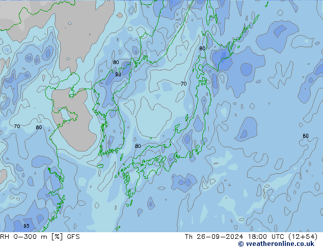 RH 0-300 m GFS Th 26.09.2024 18 UTC