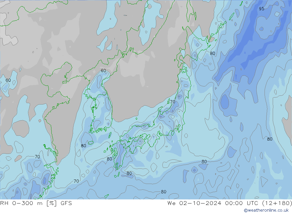 RH 0-300 m GFS St 02.10.2024 00 UTC