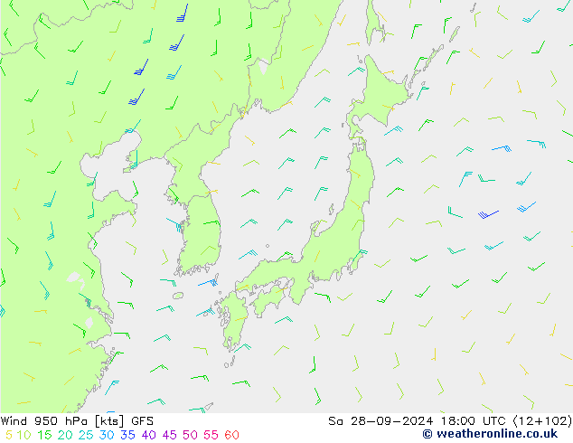 Wind 950 hPa GFS za 28.09.2024 18 UTC