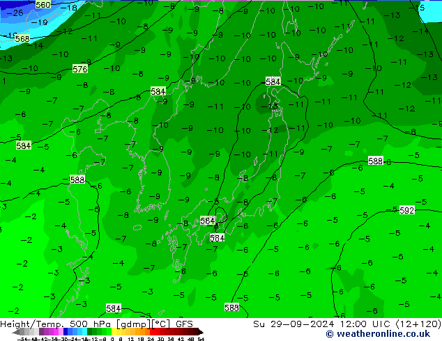 Z500/Rain (+SLP)/Z850 GFS Su 29.09.2024 12 UTC