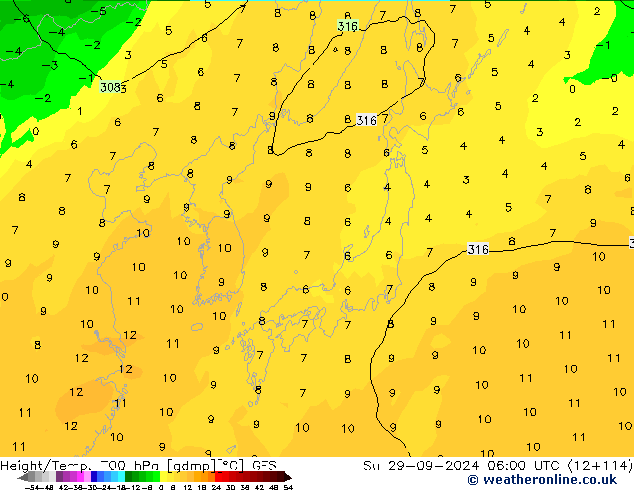 Height/Temp. 700 hPa GFS Dom 29.09.2024 06 UTC