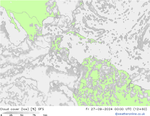 Cloud cover (low) GFS Fr 27.09.2024 00 UTC