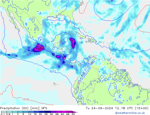 осадки (6h) GFS вт 24.09.2024 18 UTC