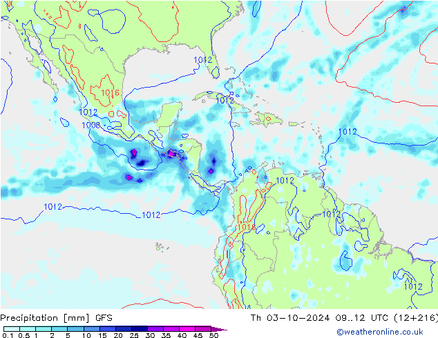 Neerslag GFS do 03.10.2024 12 UTC