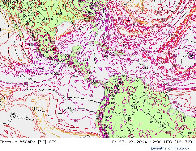 Theta-e 850hPa GFS ven 27.09.2024 12 UTC