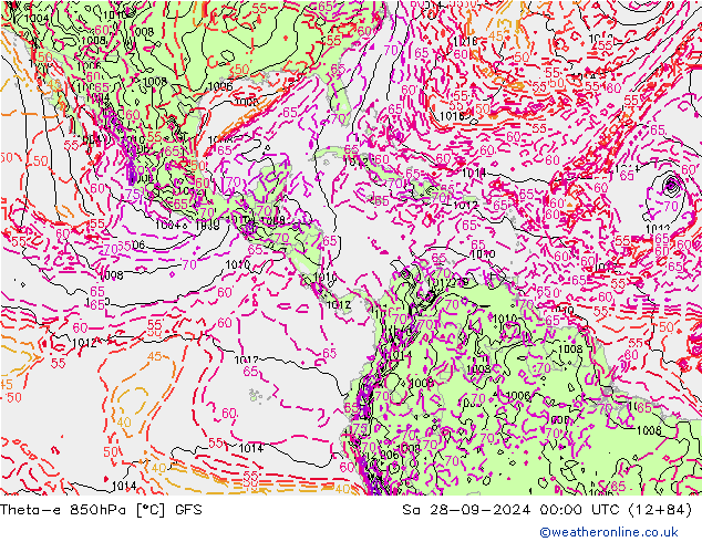 Theta-e 850hPa GFS Sa 28.09.2024 00 UTC