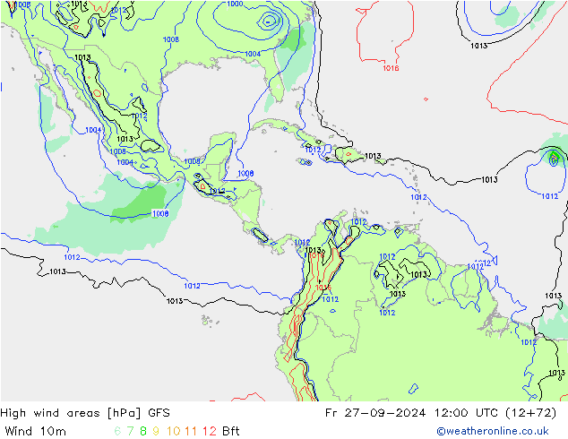 High wind areas GFS vie 27.09.2024 12 UTC