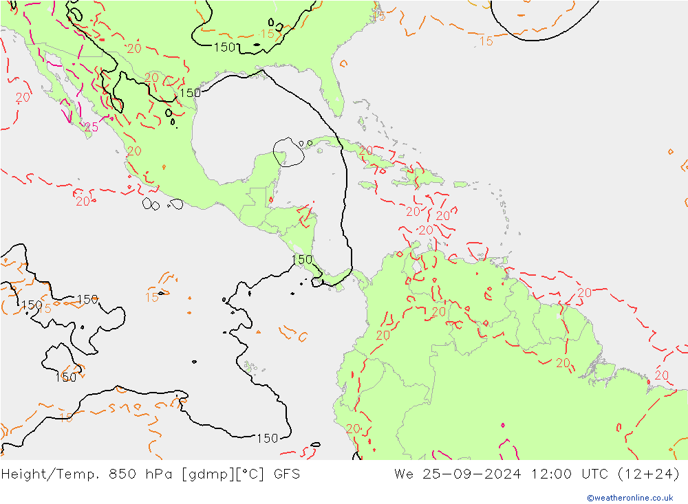 Z500/Rain (+SLP)/Z850 GFS We 25.09.2024 12 UTC