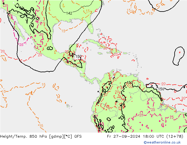 Height/Temp. 850 hPa GFS Pá 27.09.2024 18 UTC