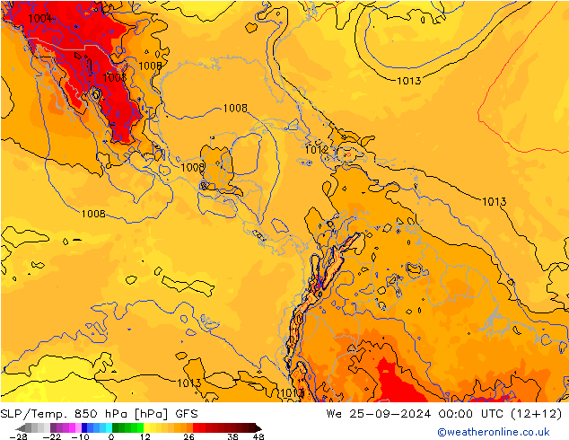 SLP/Temp. 850 hPa GFS St 25.09.2024 00 UTC