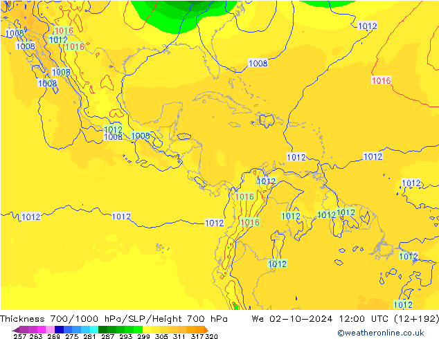 Thck 700-1000 hPa GFS We 02.10.2024 12 UTC