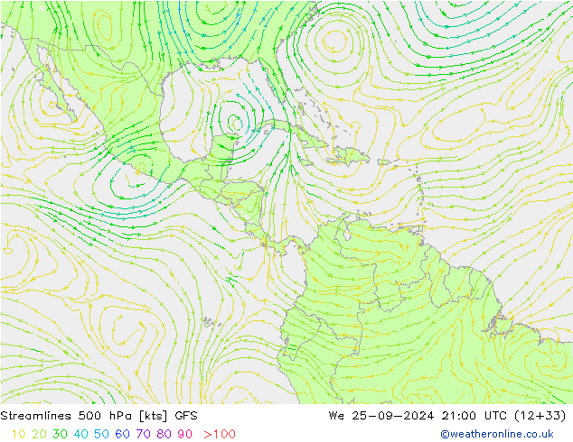 Streamlines 500 hPa GFS We 25.09.2024 21 UTC