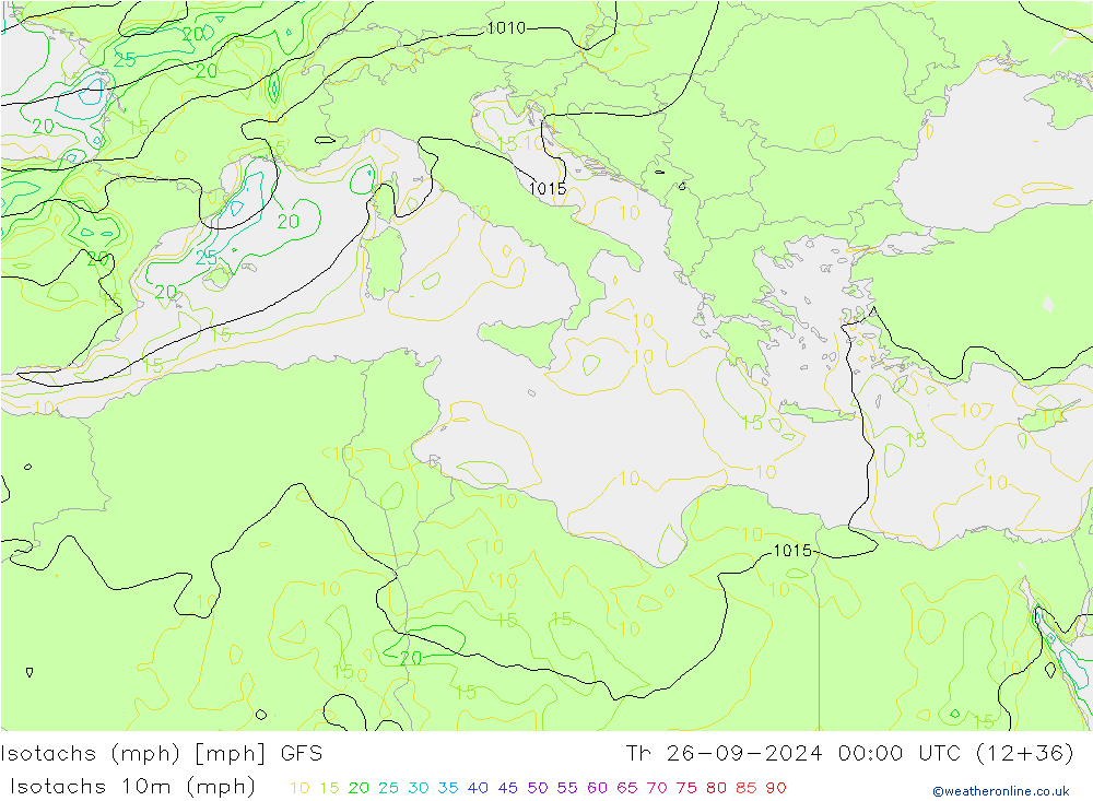 Izotacha (mph) GFS czw. 26.09.2024 00 UTC