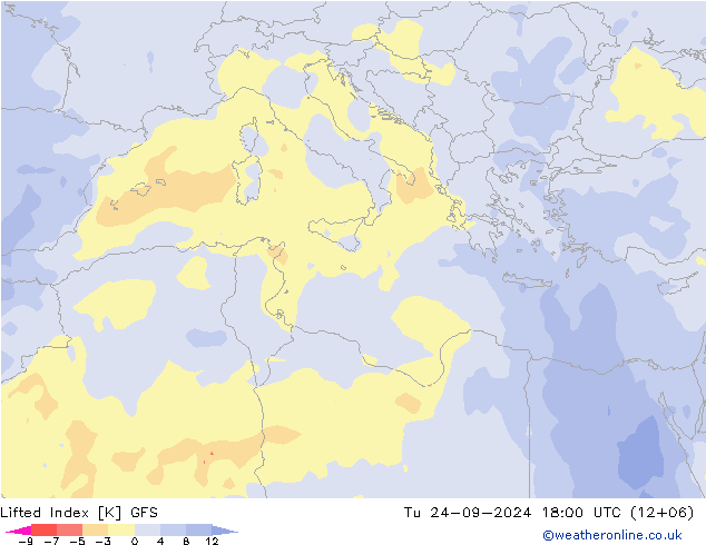 Lifted Index GFS Tu 24.09.2024 18 UTC