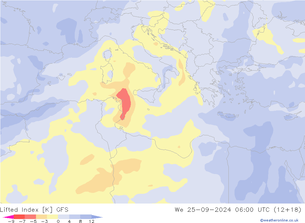 Lifted Index GFS We 25.09.2024 06 UTC