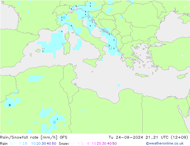 Rain/Snowfall rate GFS  24.09.2024 21 UTC