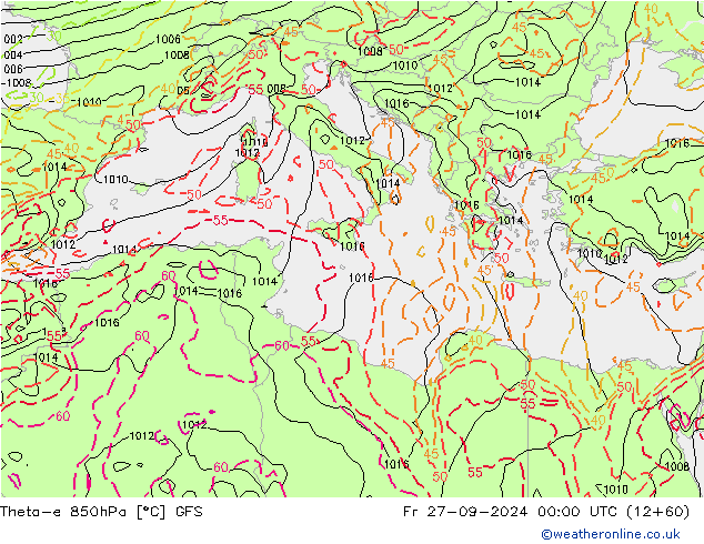 Theta-e 850hPa GFS  27.09.2024 00 UTC