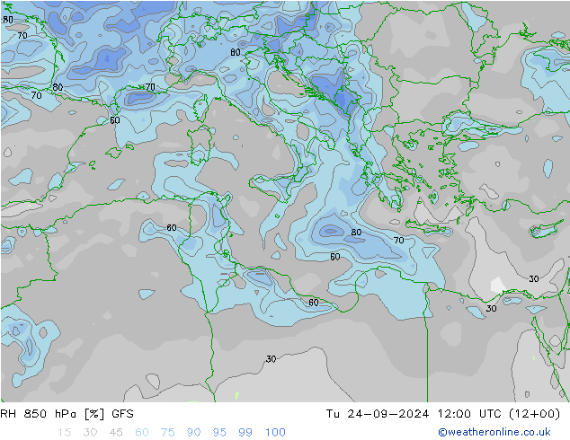 Humidité rel. 850 hPa GFS mar 24.09.2024 12 UTC